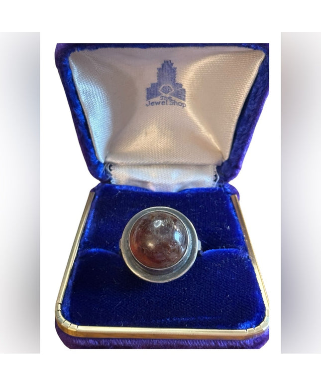 Stunning Vintage Sterling Silver 925 1940s Raw Amber England Stone Ring