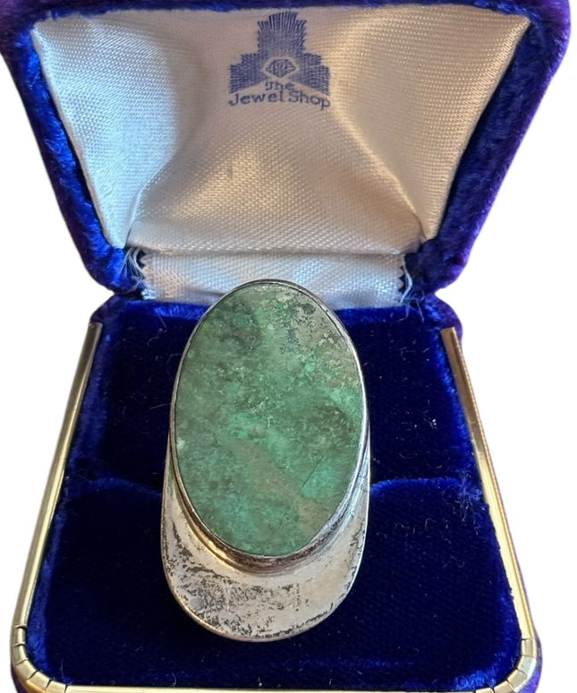 Vintage Cerro Blanco Sterling Silver 925 Turquoise Mexico Ring Statement oblong
