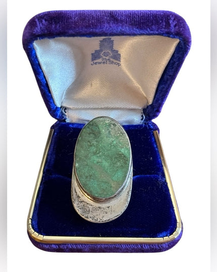 Vintage Cerro Blanco Sterling Silver 925 Turquoise Mexico Ring Statement oblong