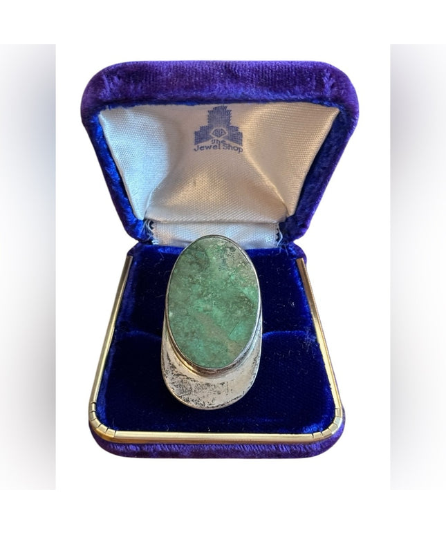 Vintage Cerro Blanco Sterling Silver 925 Turquoise Mexico Ring Statement oblong