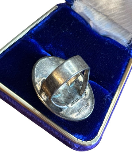 Vintage Southwestern Style ICO Sterling Silver 925 Oval Chunky MOP Pearl Ring