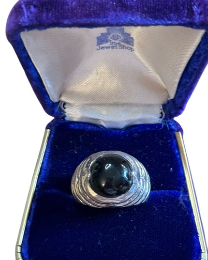 Lovely Vintage Mens Black onyx Domed statement ring 925 Sterling Southwestern