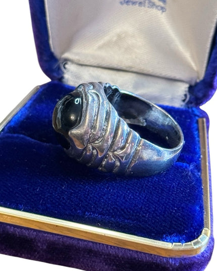 Lovely Vintage Mens Black onyx Domed statement ring 925 Sterling Southwestern