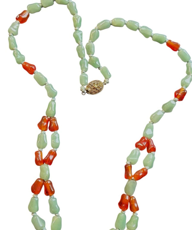Chinese Export Jadite & Carnelian 2 strand Multi Strand Gemstone necklace