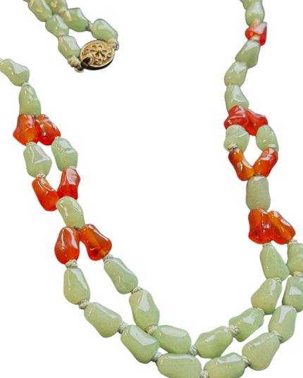 Chinese Export Jadite & Carnelian 2 strand Multi Strand Gemstone necklace