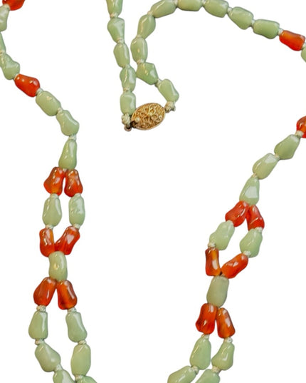 Chinese Export Jadite & Carnelian 2 strand Multi Strand Gemstone necklace