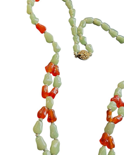 Chinese Export Jadite & Carnelian 2 strand Multi Strand Gemstone necklace