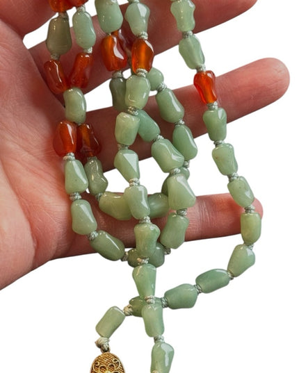 Chinese Export Jadite & Carnelian 2 strand Multi Strand Gemstone necklace