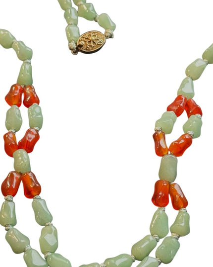 Chinese Export Jadite & Carnelian 2 strand Multi Strand Gemstone necklace