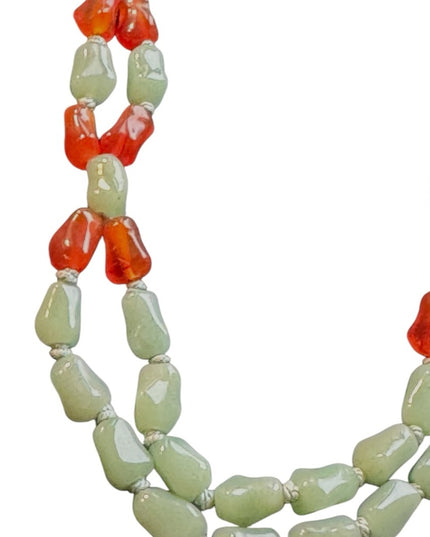 Chinese Export Jadite & Carnelian 2 strand Multi Strand Gemstone necklace