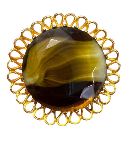Vintage 1960s Gold finish Elegant PORPHYRY Art Glass TRIAD  Brooch