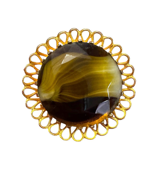Vintage 1960s Gold finish Elegant PORPHYRY Art Glass TRIAD  Brooch