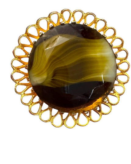 Vintage 1960s Gold finish Elegant PORPHYRY Art Glass TRIAD  Brooch
