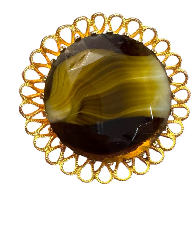 Vintage 1960s Gold finish Elegant PORPHYRY Art Glass TRIAD  Brooch