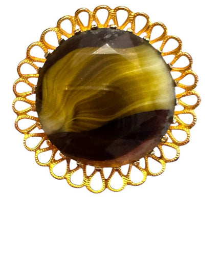 Vintage 1960s Gold finish Elegant PORPHYRY Art Glass TRIAD  Brooch