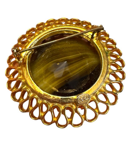 Vintage 1960s Gold finish Elegant PORPHYRY Art Glass TRIAD  Brooch