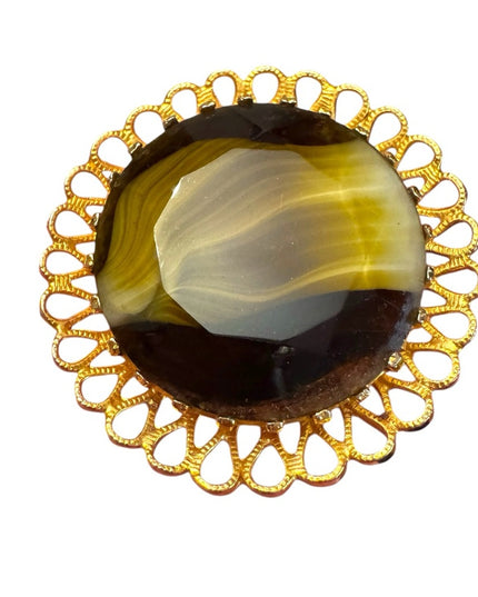Vintage 1960s Gold finish Elegant PORPHYRY Art Glass TRIAD  Brooch