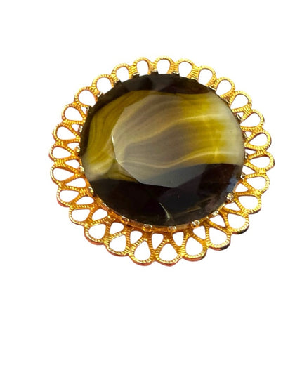 Vintage 1960s Gold finish Elegant PORPHYRY Art Glass TRIAD  Brooch