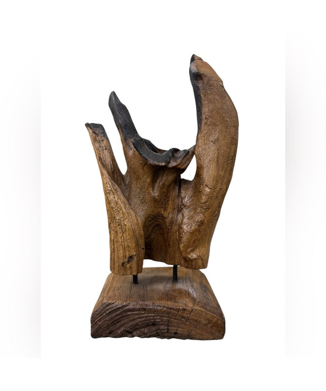 Vintage Art Rustic Brown Wooden Sculpture MCM decor