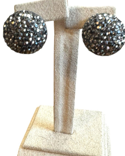 Vintage Joan Rivers Shimmering Pave Ball Earrings Gun Metal French Stunning