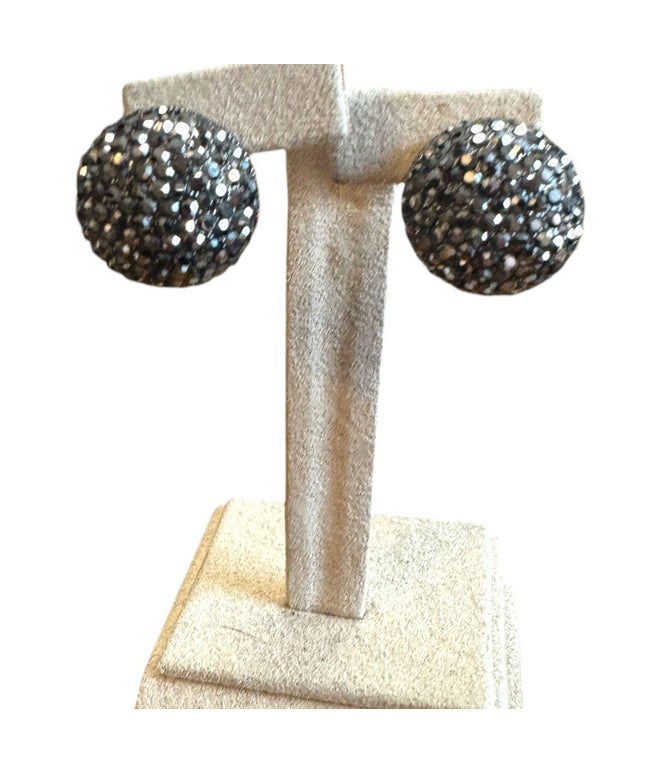 Vintage Joan Rivers Shimmering Pave Ball Earrings Gun Metal French Stunning