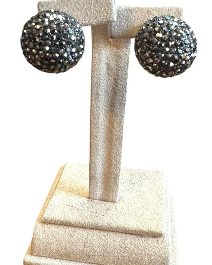 Vintage Joan Rivers Shimmering Pave Ball Earrings Gun Metal French Stunning