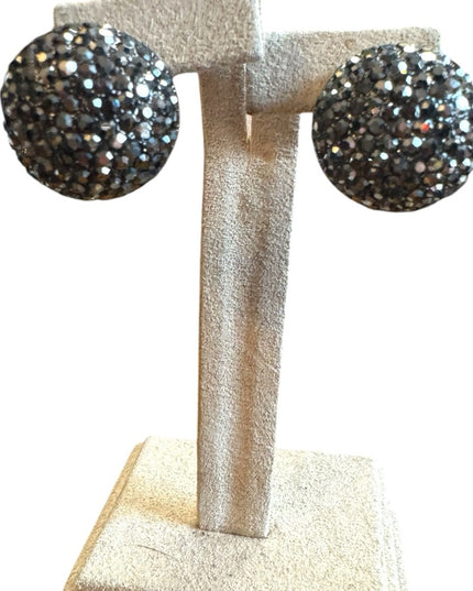 Vintage Joan Rivers Shimmering Pave Ball Earrings Gun Metal French Stunning