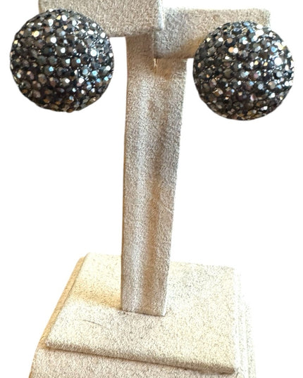 Vintage Joan Rivers Shimmering Pave Ball Earrings Gun Metal French Stunning