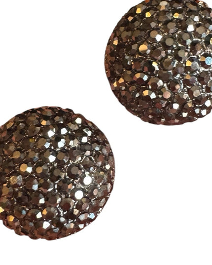 Vintage Joan Rivers Shimmering Pave Ball Earrings Gun Metal French Stunning