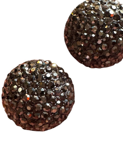 Vintage Joan Rivers Shimmering Pave Ball Earrings Gun Metal French Stunning