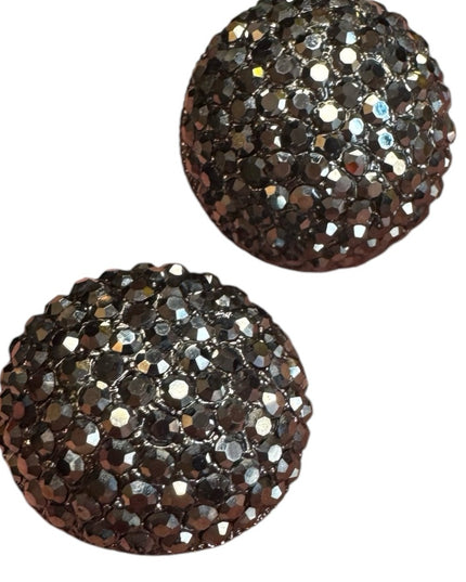 Vintage Joan Rivers Shimmering Pave Ball Earrings Gun Metal French Stunning
