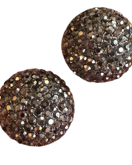 Vintage Joan Rivers Shimmering Pave Ball Earrings Gun Metal French Stunning