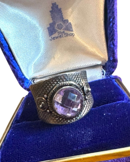Vintage Sterling Silver 925 Handmade Bali Amethyst cigar band Ring