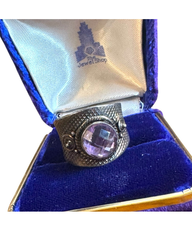 Vintage Sterling Silver 925 Handmade Bali Amethyst cigar band Ring