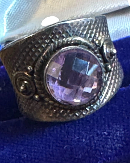 Vintage Sterling Silver 925 Handmade Bali Amethyst cigar band Ring