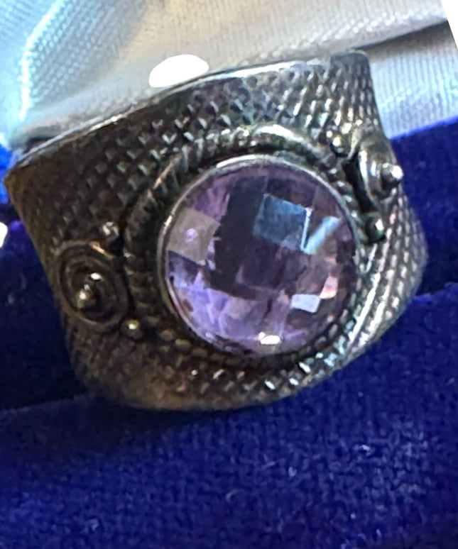 Vintage Sterling Silver 925 Handmade Bali Amethyst cigar band Ring