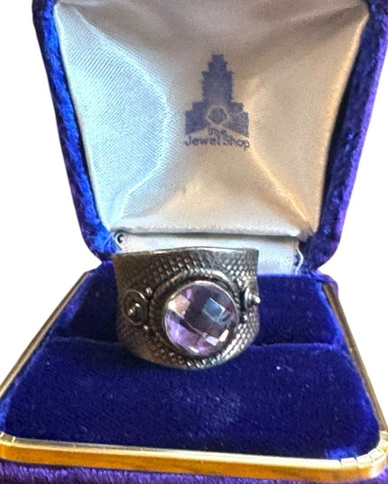 Vintage Sterling Silver 925 Handmade Bali Amethyst cigar band Ring