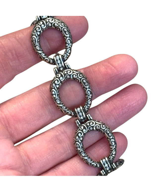 Vintage Brighton Textured scroll work HQ Silver Swirl link Bracelet