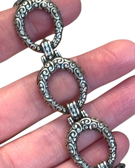 Vintage Brighton Textured scroll work HQ Silver Swirl link Bracelet