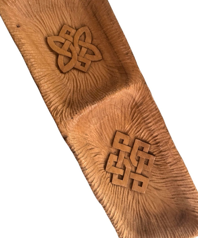 Vintage Handcrafted Rustic Celtic Knot Wooden Decor Tray Bowls