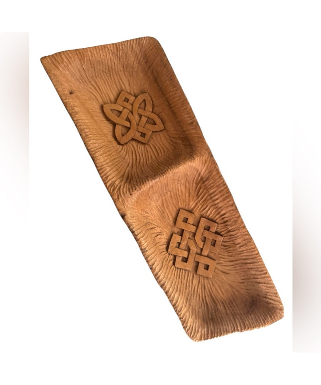 Vintage Handcrafted Rustic Celtic Knot Wooden Decor Tray Bowls