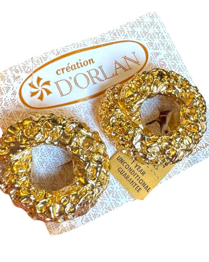 Création D'Orlan Gold plt chunky nugget textured High Quality clip Earrings NEW