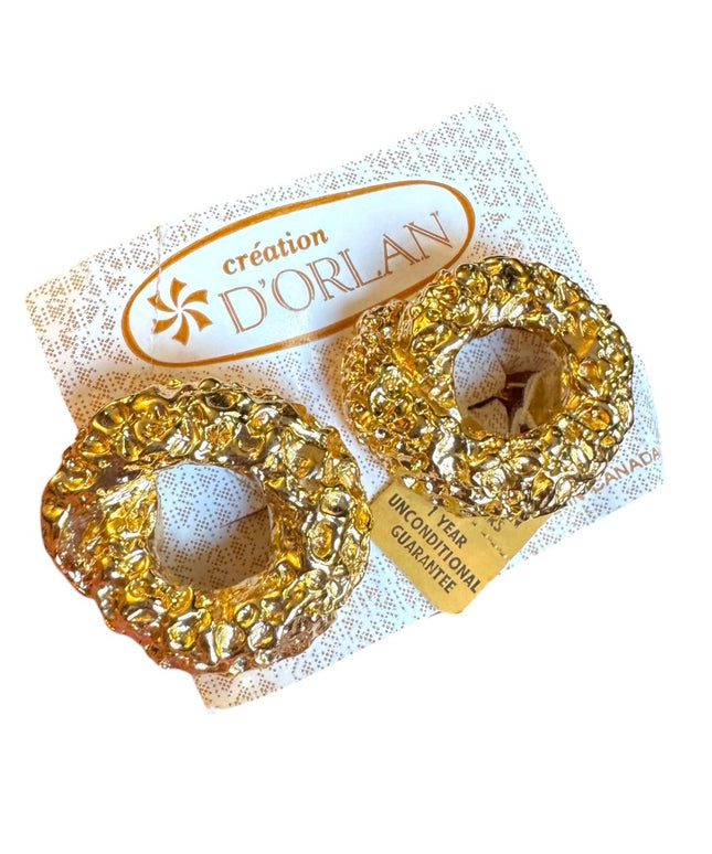 Création D'Orlan Gold plt chunky nugget textured High Quality clip Earrings NEW