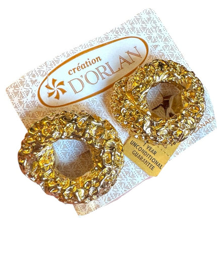 Création D'Orlan Gold plt chunky nugget textured High Quality clip Earrings NEW