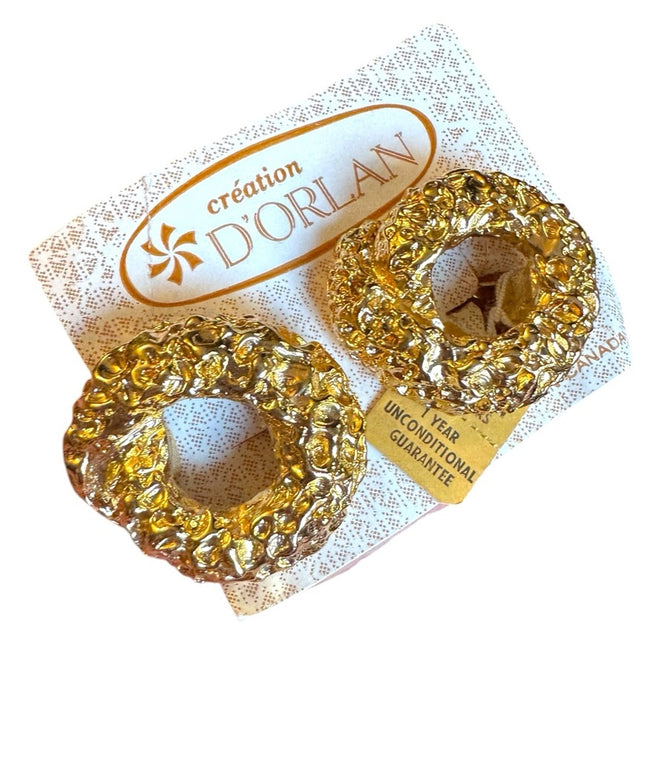 Création D'Orlan Gold plt chunky nugget textured High Quality clip Earrings NEW