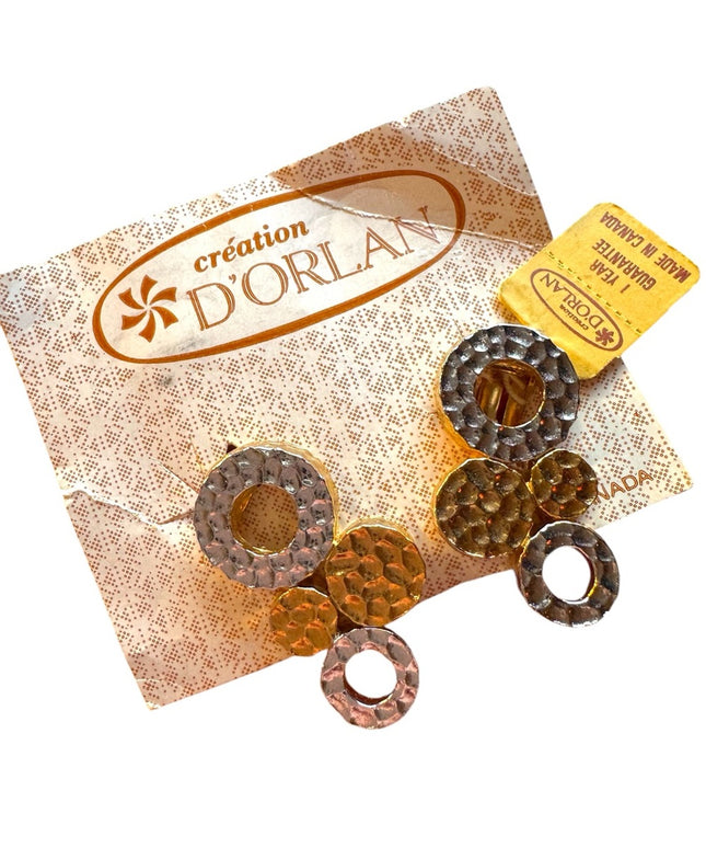 D'Orlan Gold and Silver Hammered texture clip on Geometric modernist Earrings
