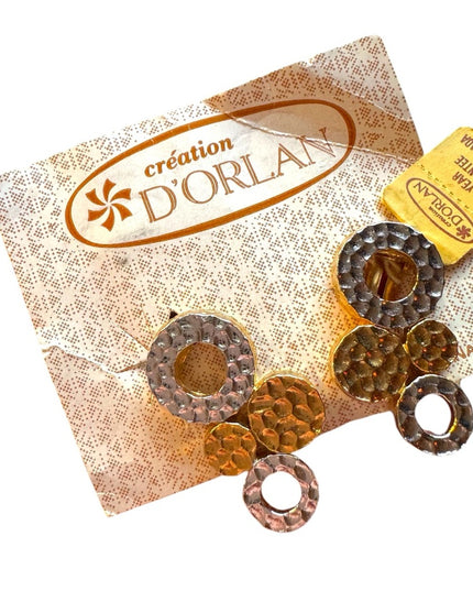 D'Orlan Gold and Silver Hammered texture clip on Geometric modernist Earrings