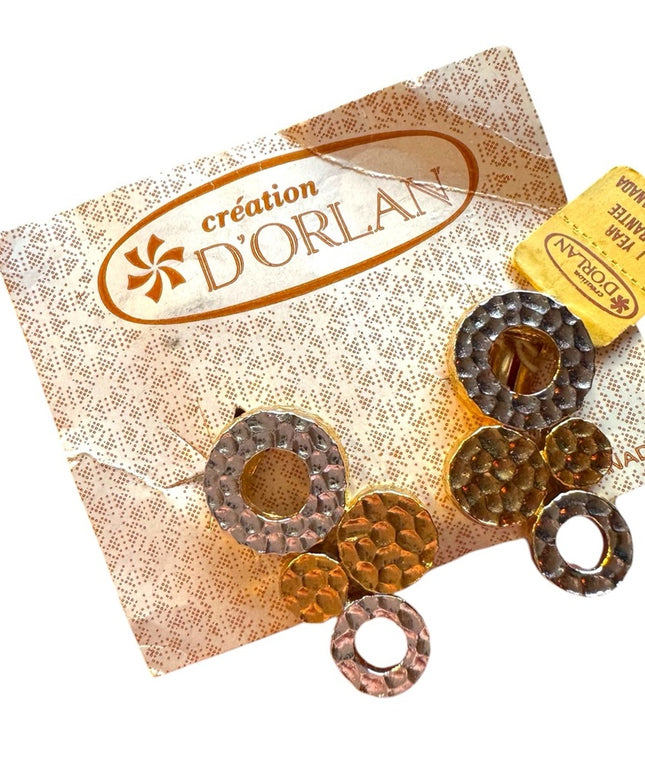 D'Orlan Gold and Silver Hammered texture clip on Geometric modernist Earrings