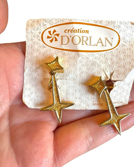 Création D'Orlan Gold plate textured Star Dangle Earrings #2933