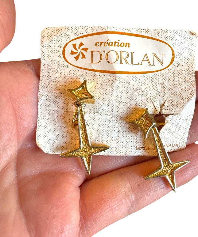 Création D'Orlan Gold plate textured Star Dangle Earrings #2933